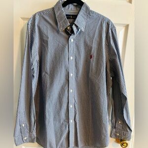Ralph Lauren Men's Blue and White Gingham Shirt